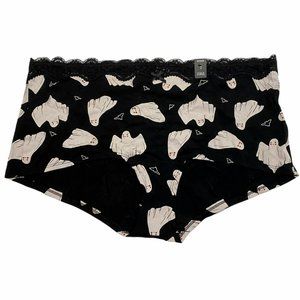 NWT TORRID Boyshort Pantie Underwear Sz 2 Black Ghosts Lace Jersey Knit